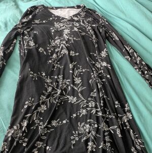 Source Unknown Black Midi Dress with White Floral Print XL